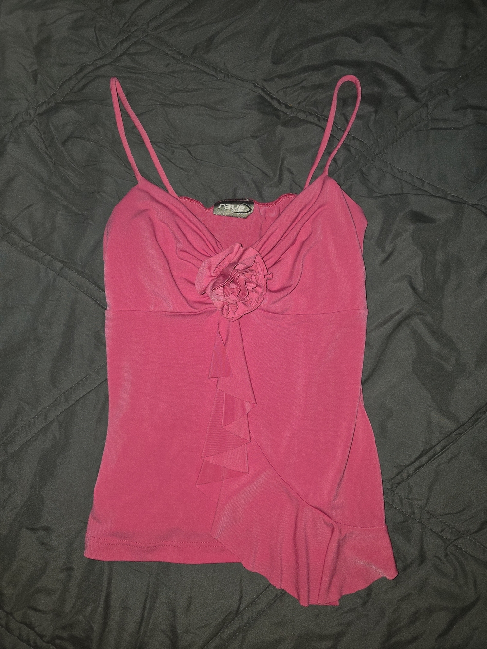 rave Hot Pink Floral-Ruffle Spaghetti Strap Camisole